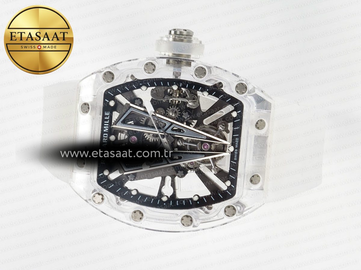 RM27-03 White Transparent Tourbillon MSF Best Edition Skull Dial on White Rubber Strap - Görsel 9
