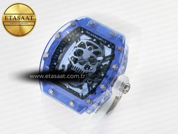 RM52-01 Blue Transparent Tourbillon MSF Best Edition Skull Dial on White Rubber Strap