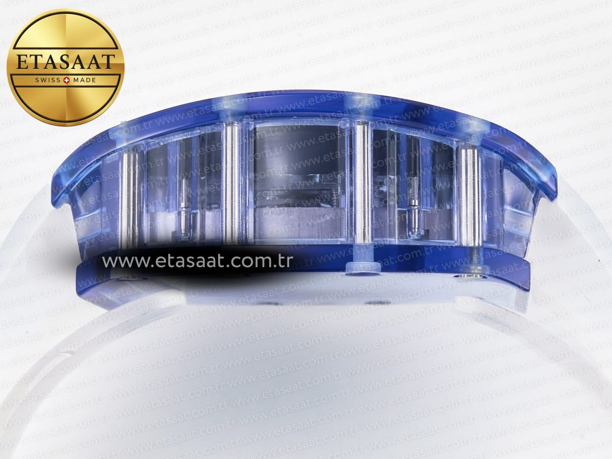 RM52-01 Blue Transparent Tourbillon MSF Best Edition Skull Dial on White Rubber Strap - Görsel 13
