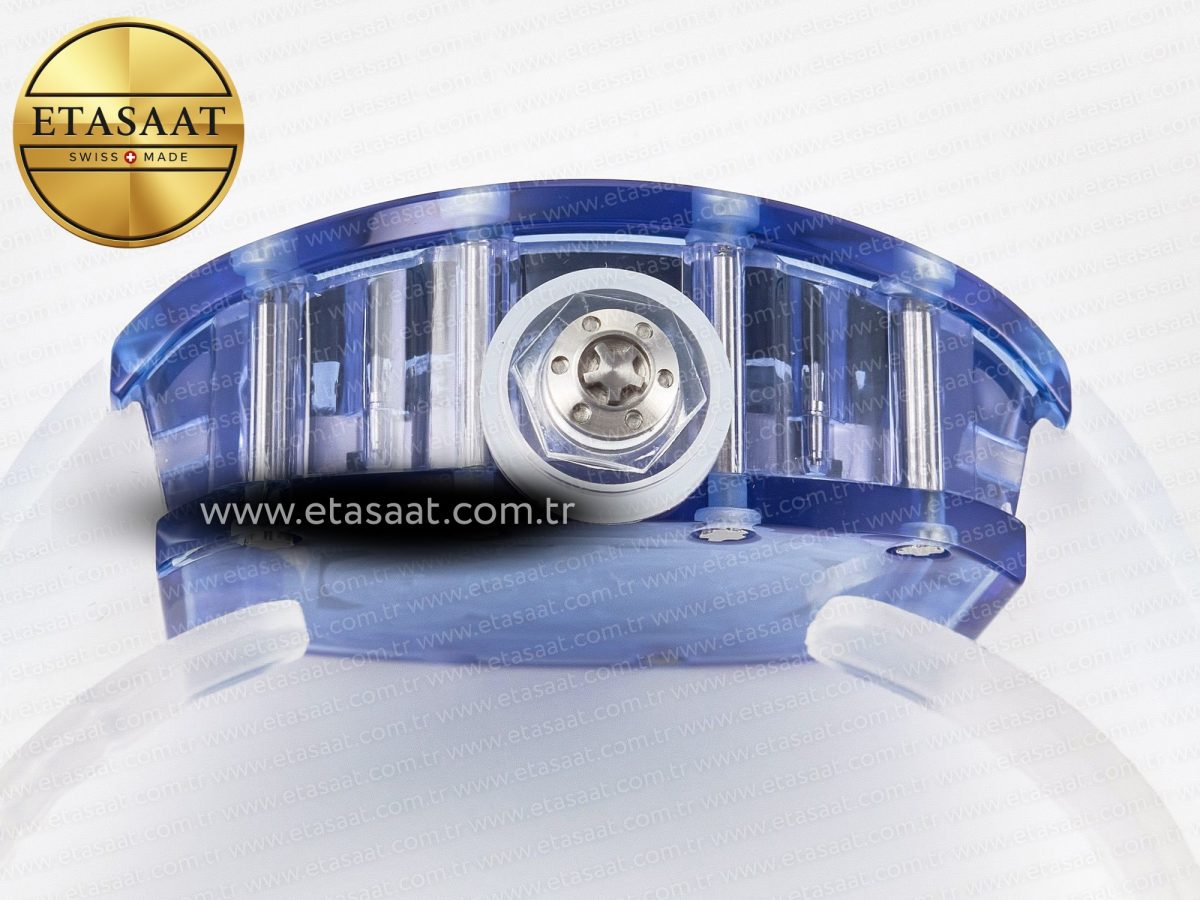 RM52-01 Blue Transparent Tourbillon MSF Best Edition Skull Dial on White Rubber Strap - Görsel 14