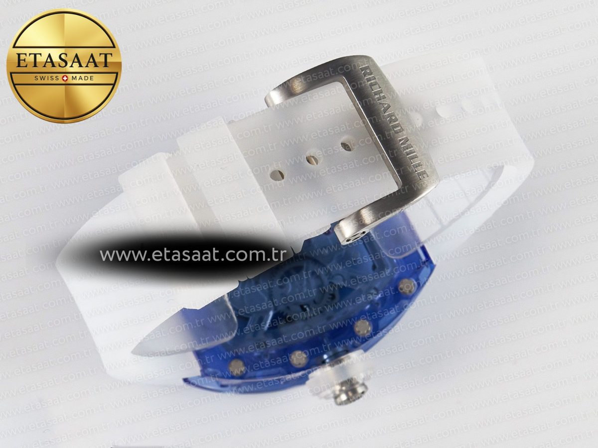 RM52-01 Blue Transparent Tourbillon MSF Best Edition Skull Dial on White Rubber Strap - Görsel 15