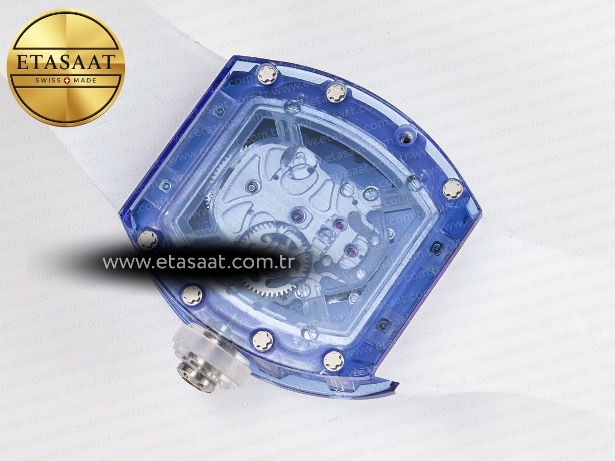 RM52-01 Blue Transparent Tourbillon MSF Best Edition Skull Dial on White Rubber Strap - Görsel 16