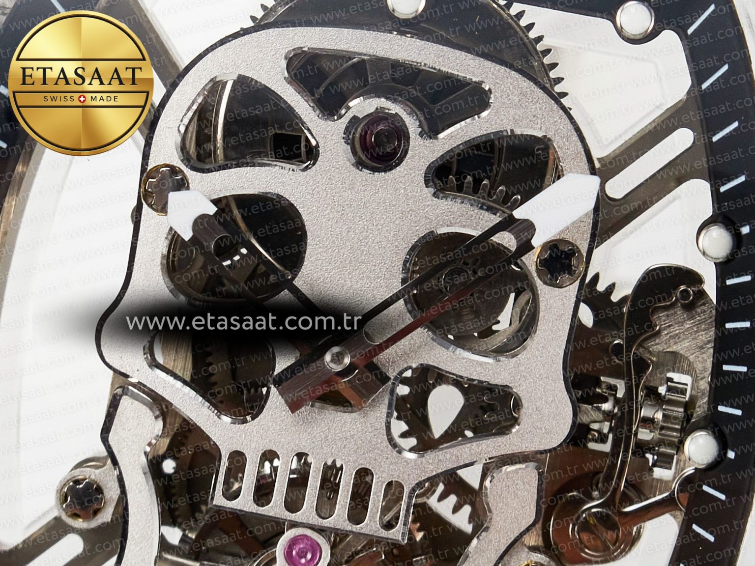RM52-01 White Transparent Tourbillon MSF Best Edition Skull Dial on White Rubber Strap - Görsel 10