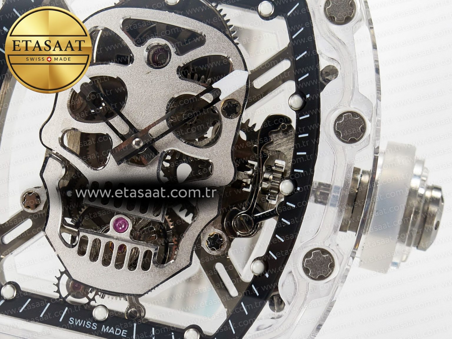 RM52-01 White Transparent Tourbillon MSF Best Edition Skull Dial on White Rubber Strap - Görsel 11