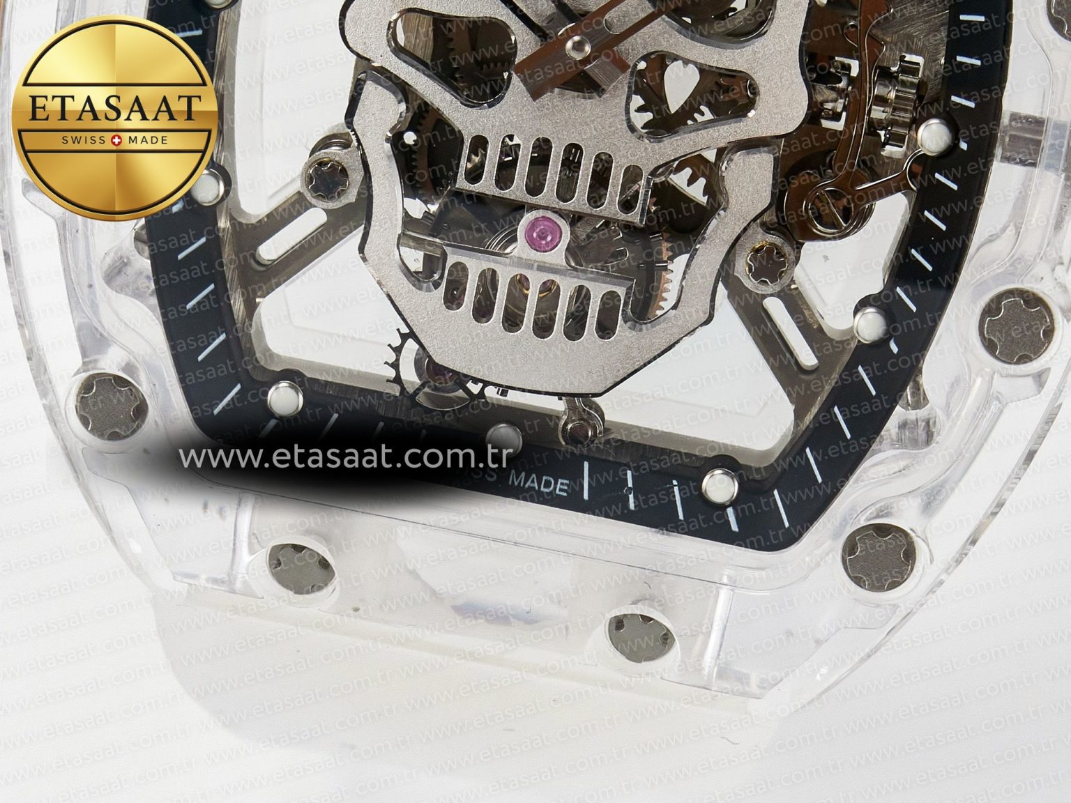RM52-01 White Transparent Tourbillon MSF Best Edition Skull Dial on White Rubber Strap - Görsel 12