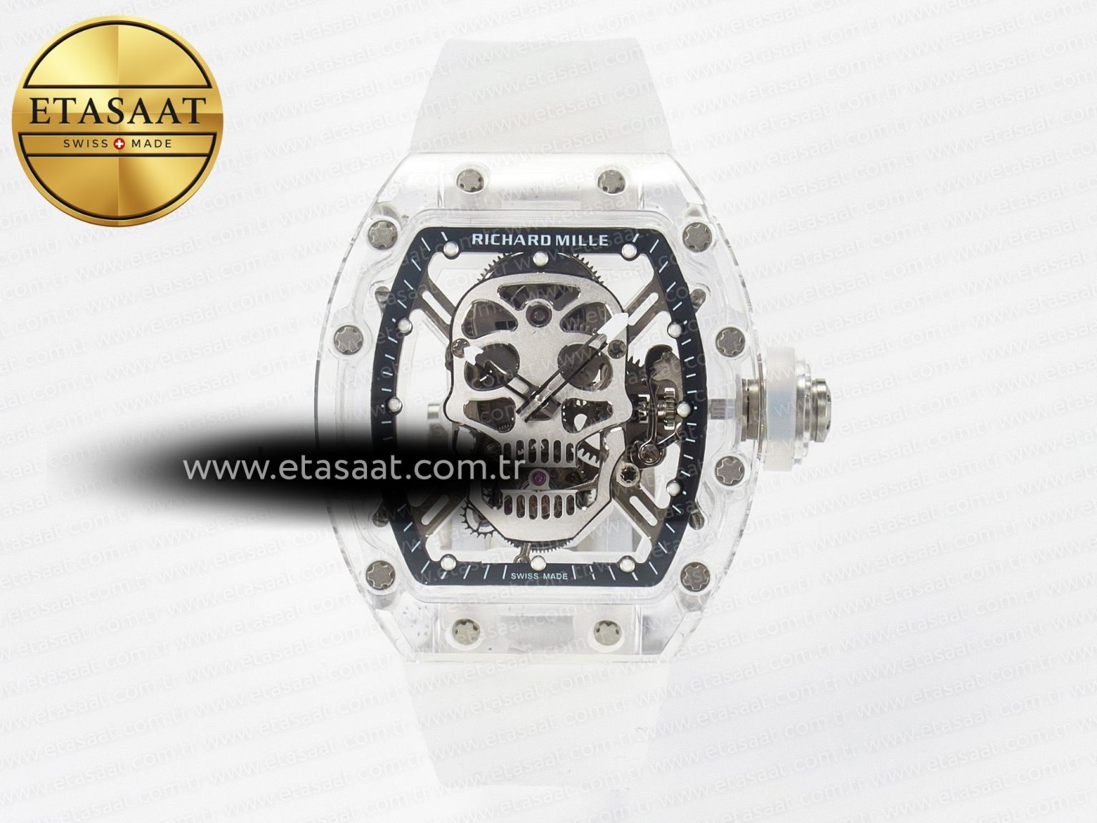 RM52-01 White Transparent Tourbillon MSF Best Edition Skull Dial on White Rubber Strap - Görsel 3