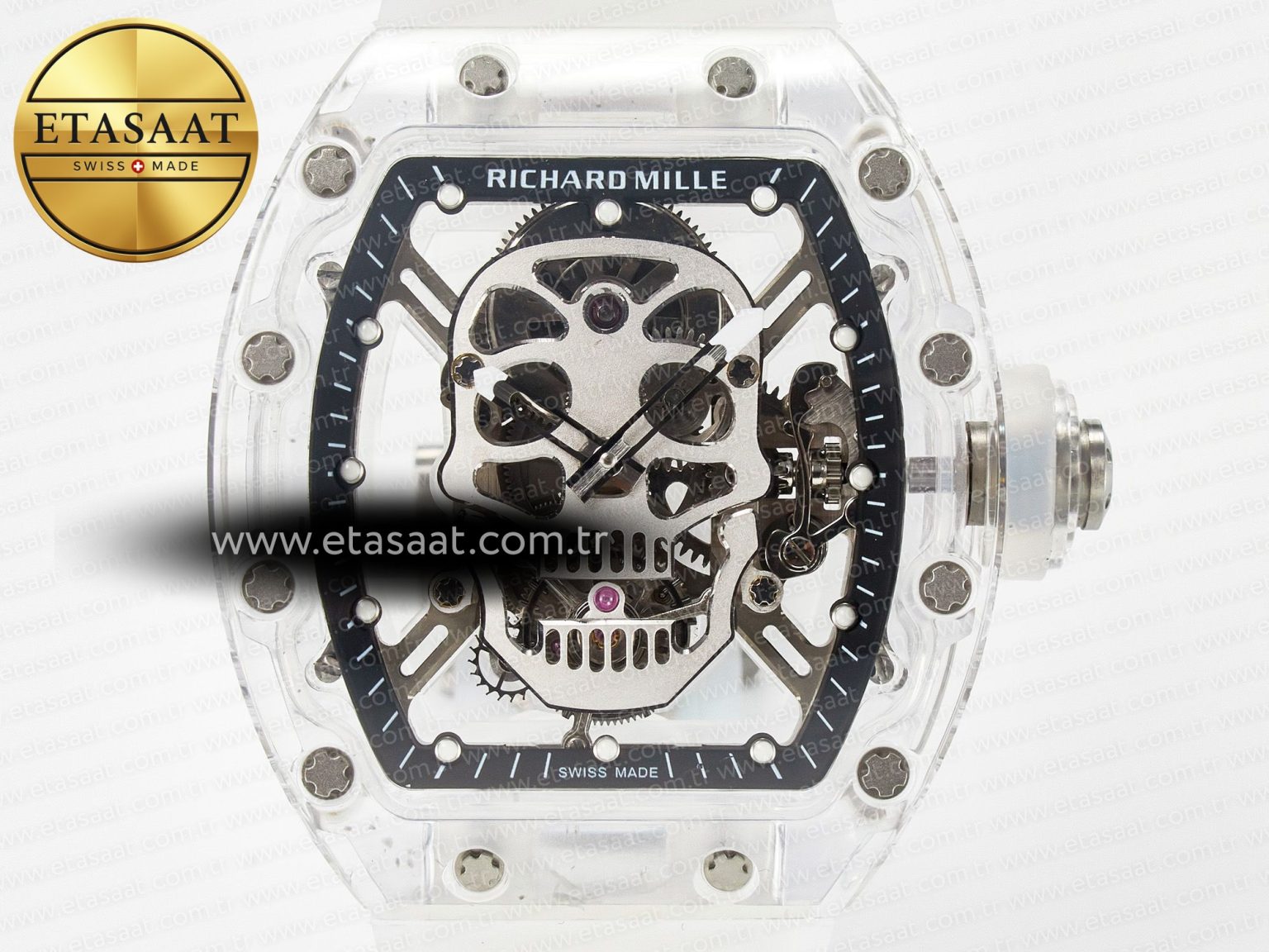 RM52-01 White Transparent Tourbillon MSF Best Edition Skull Dial on White Rubber Strap - Görsel 4