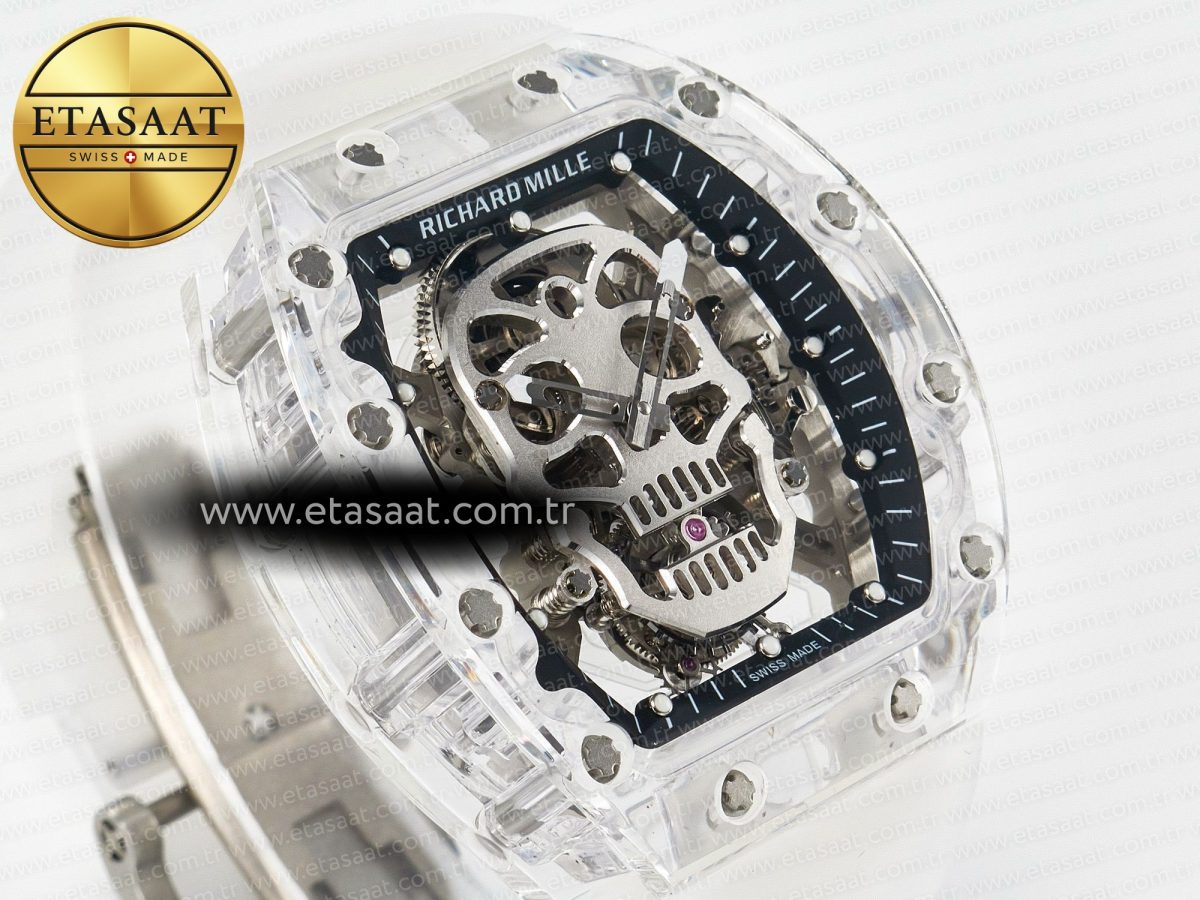 RM52-01 White Transparent Tourbillon MSF Best Edition Skull Dial on White Rubber Strap - Görsel 5