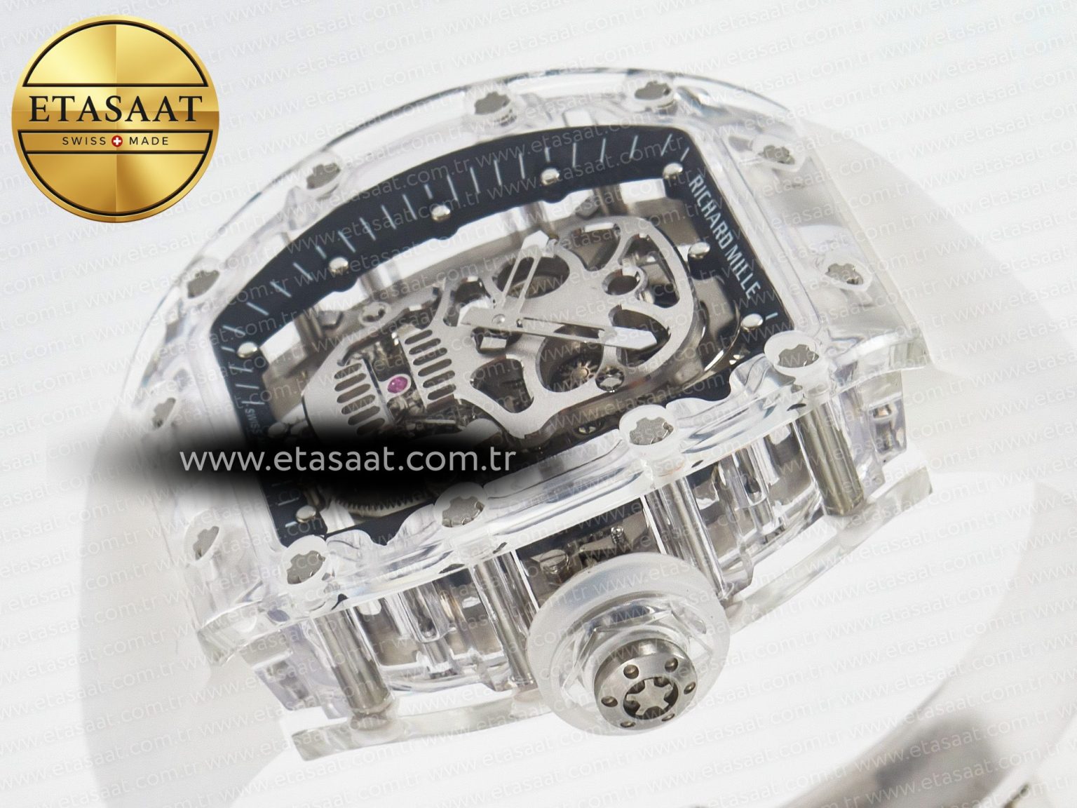 RM52-01 White Transparent Tourbillon MSF Best Edition Skull Dial on White Rubber Strap - Görsel 6