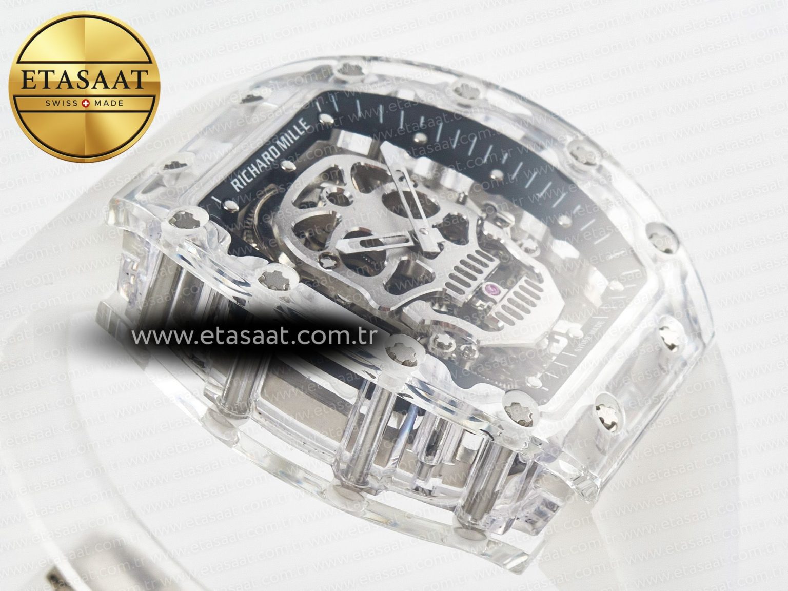 RM52-01 White Transparent Tourbillon MSF Best Edition Skull Dial on White Rubber Strap - Görsel 7
