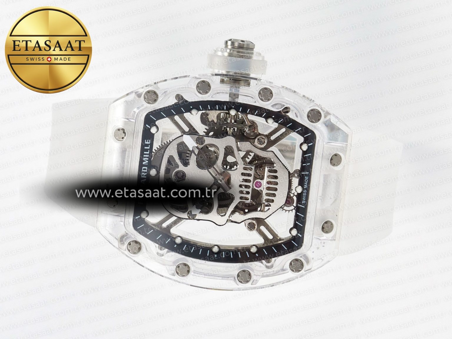 RM52-01 White Transparent Tourbillon MSF Best Edition Skull Dial on White Rubber Strap - Görsel 9
