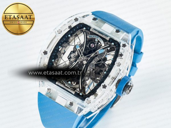 RM53-02 Transparent Tourbillon RMF Best Edition Skeleton Dial on Blue Rubber Strap