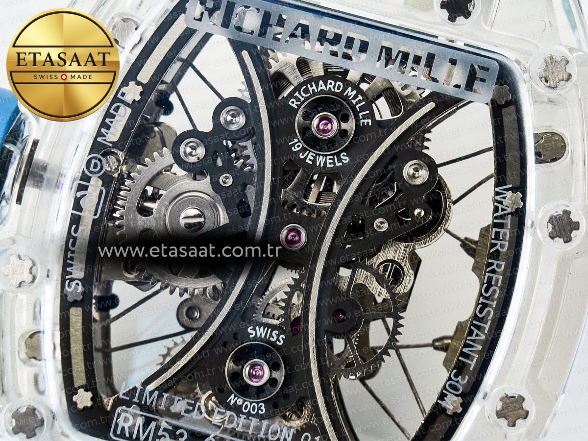 RM53-02 Transparent Tourbillon RMF Best Edition Skeleton Dial on Blue Rubber Strap - Görsel 17