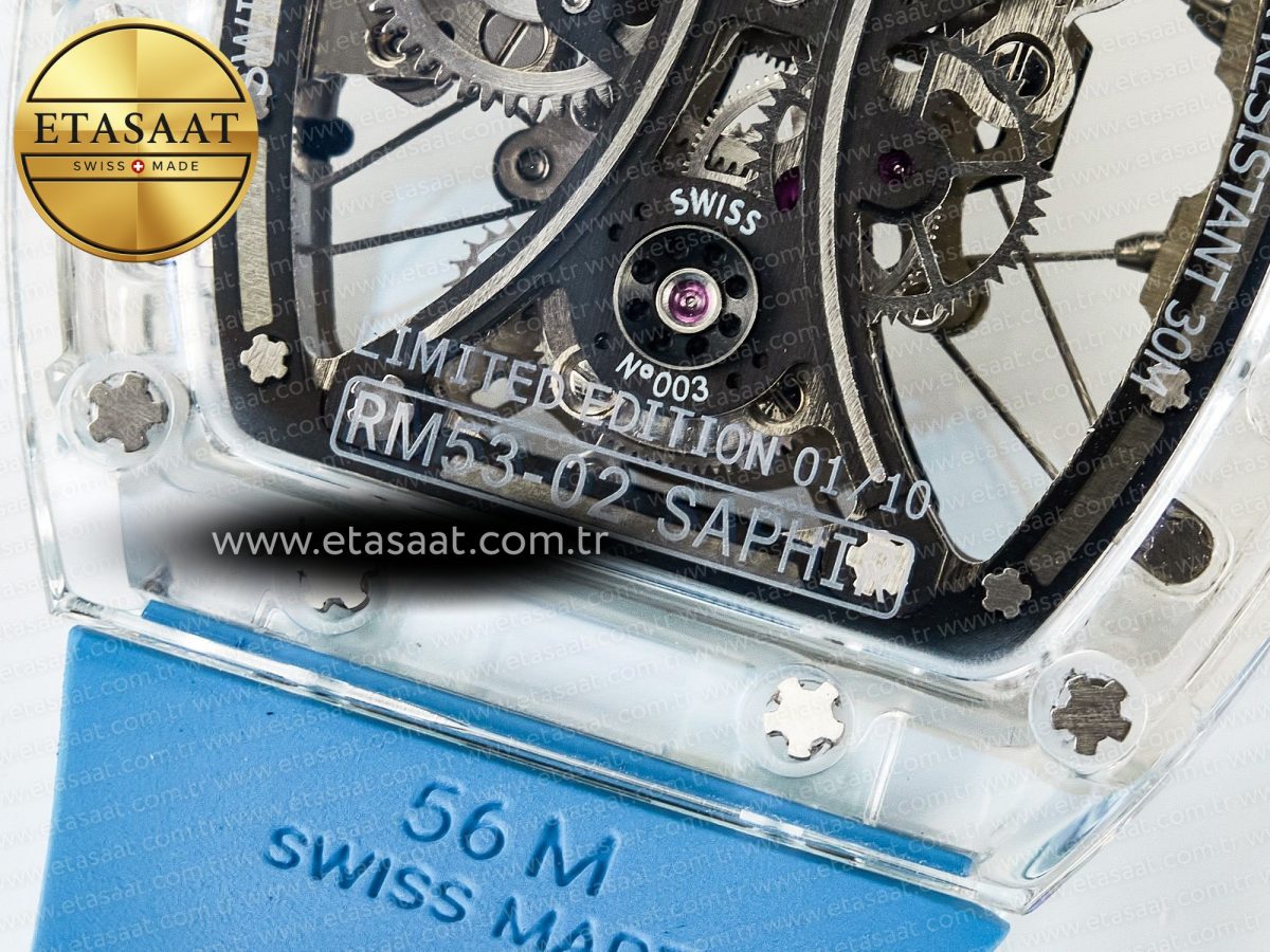 RM53-02 Transparent Tourbillon RMF Best Edition Skeleton Dial on Blue Rubber Strap - Görsel 19