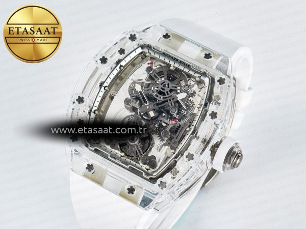 RM56-01 Transparent Tourbillon RMF Best Edition Skeleton Dial on White Rubber Strap