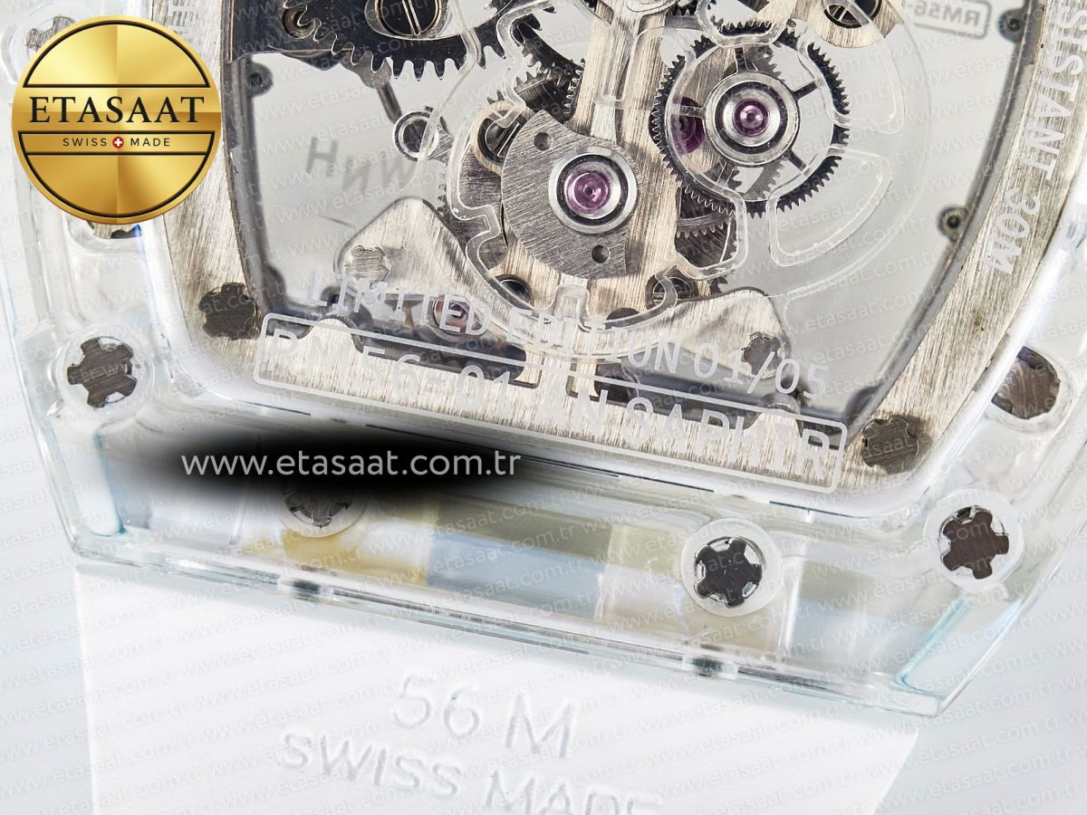 RM56-01 Transparent Tourbillon RMF Best Edition Skeleton Dial on White Rubber Strap - Görsel 20