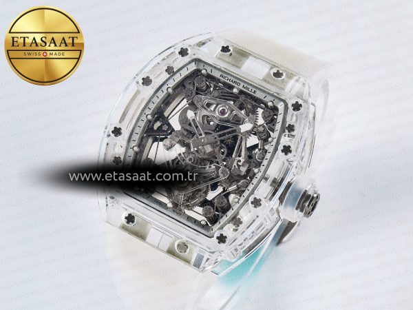RM56-02 Transparent Tourbillon RMF Best Edition Skeleton White Dial on Transparent Rubber Strap