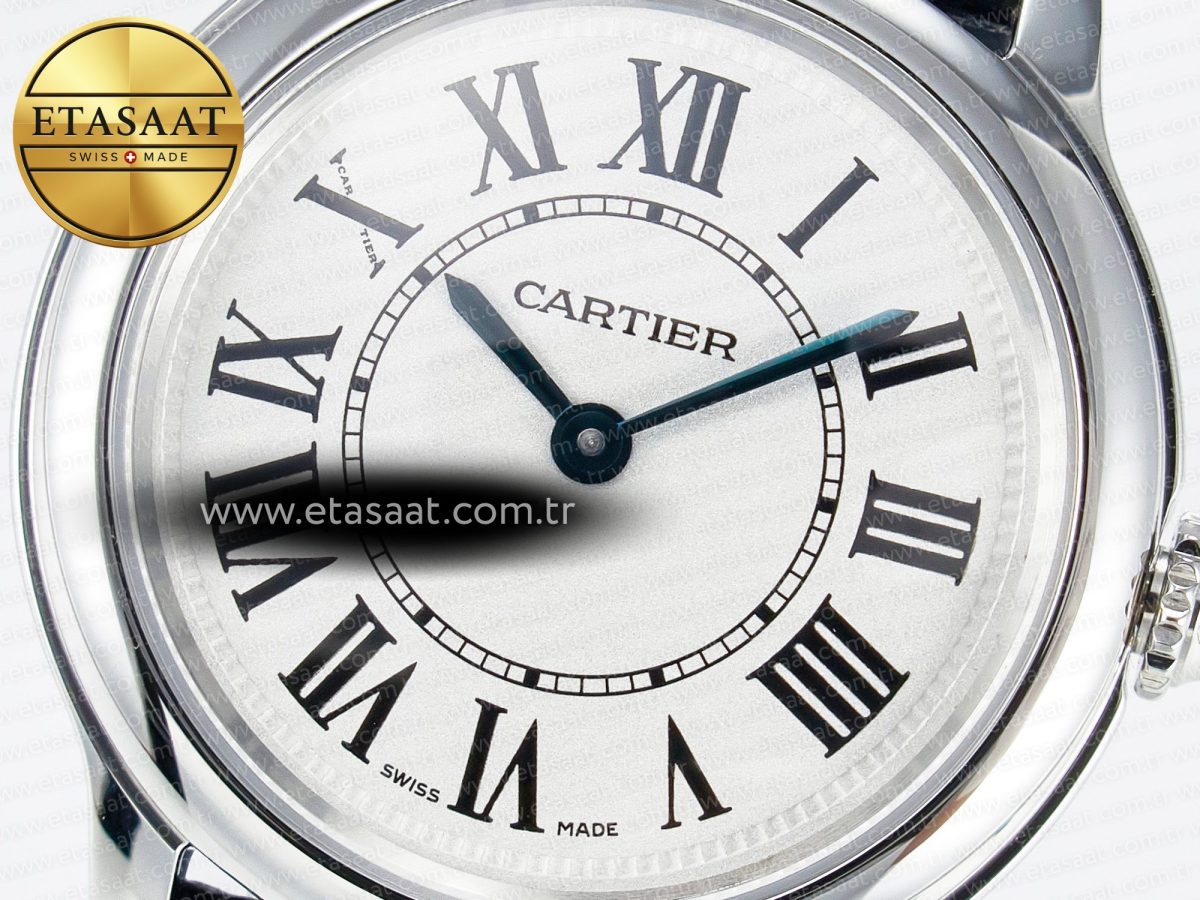 Ronde De Cartier 29mm DRF 1:1 Best Edition Sandblasted Silver-Plated White Dial on Black Leather Strap Ronda Quartz - Görsel 10
