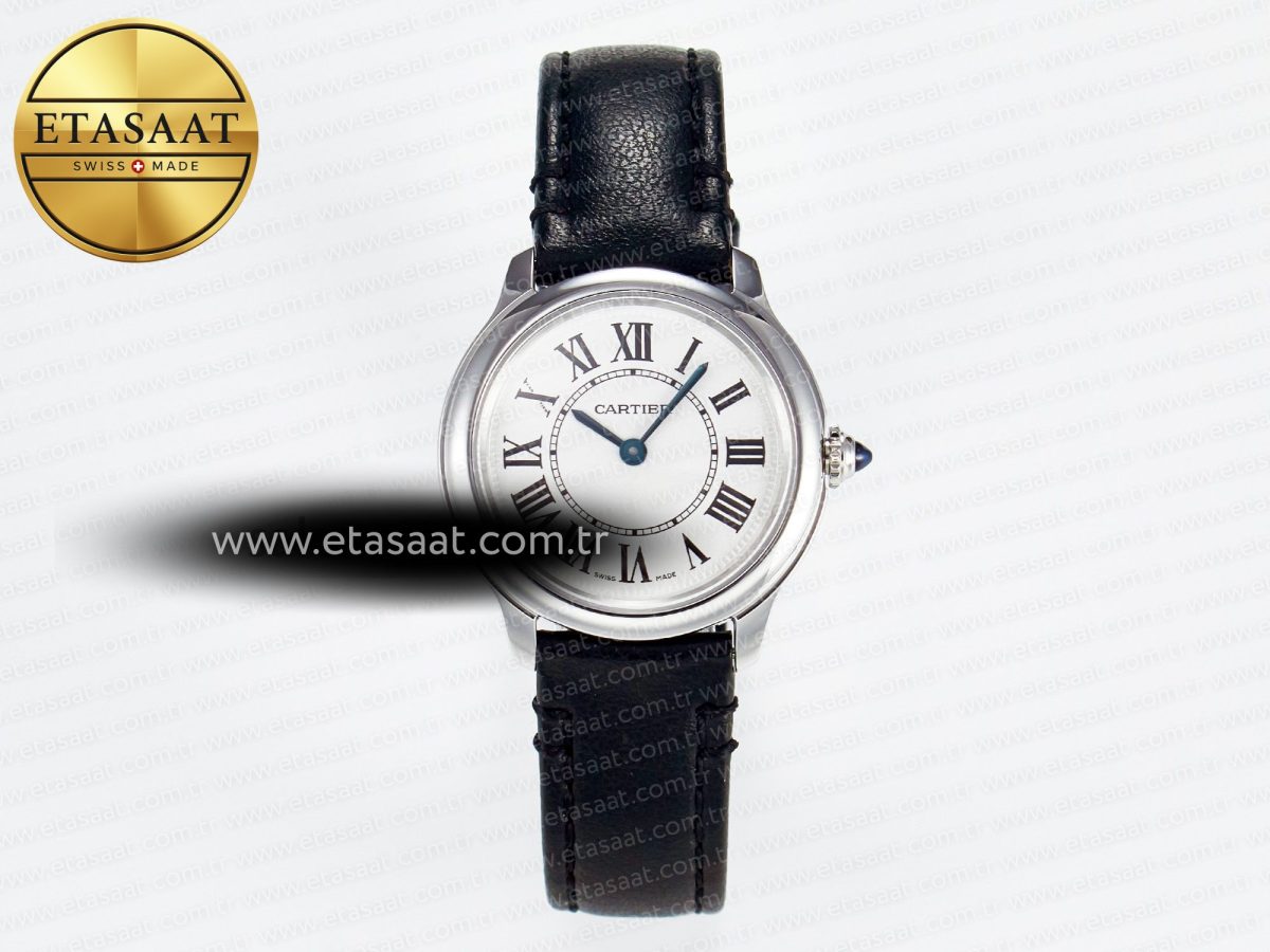 Ronde De Cartier 29mm DRF 1:1 Best Edition Sandblasted Silver-Plated White Dial on Black Leather Strap Ronda Quartz - Görsel 3