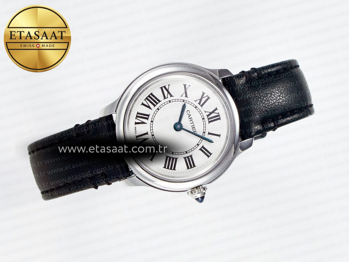 Ronde De Cartier 29mm DRF 1:1 Best Edition Sandblasted Silver-Plated White Dial on Black Leather Strap Ronda Quartz - Görsel 8