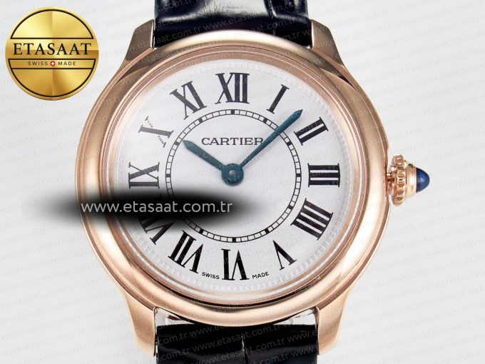 Ronde De Cartier 29mm RG DRF 1:1 Best Edition Sandblasted Silver-Plated White Dial on Black Leather Strap Ronda Quartz - Görsel 4