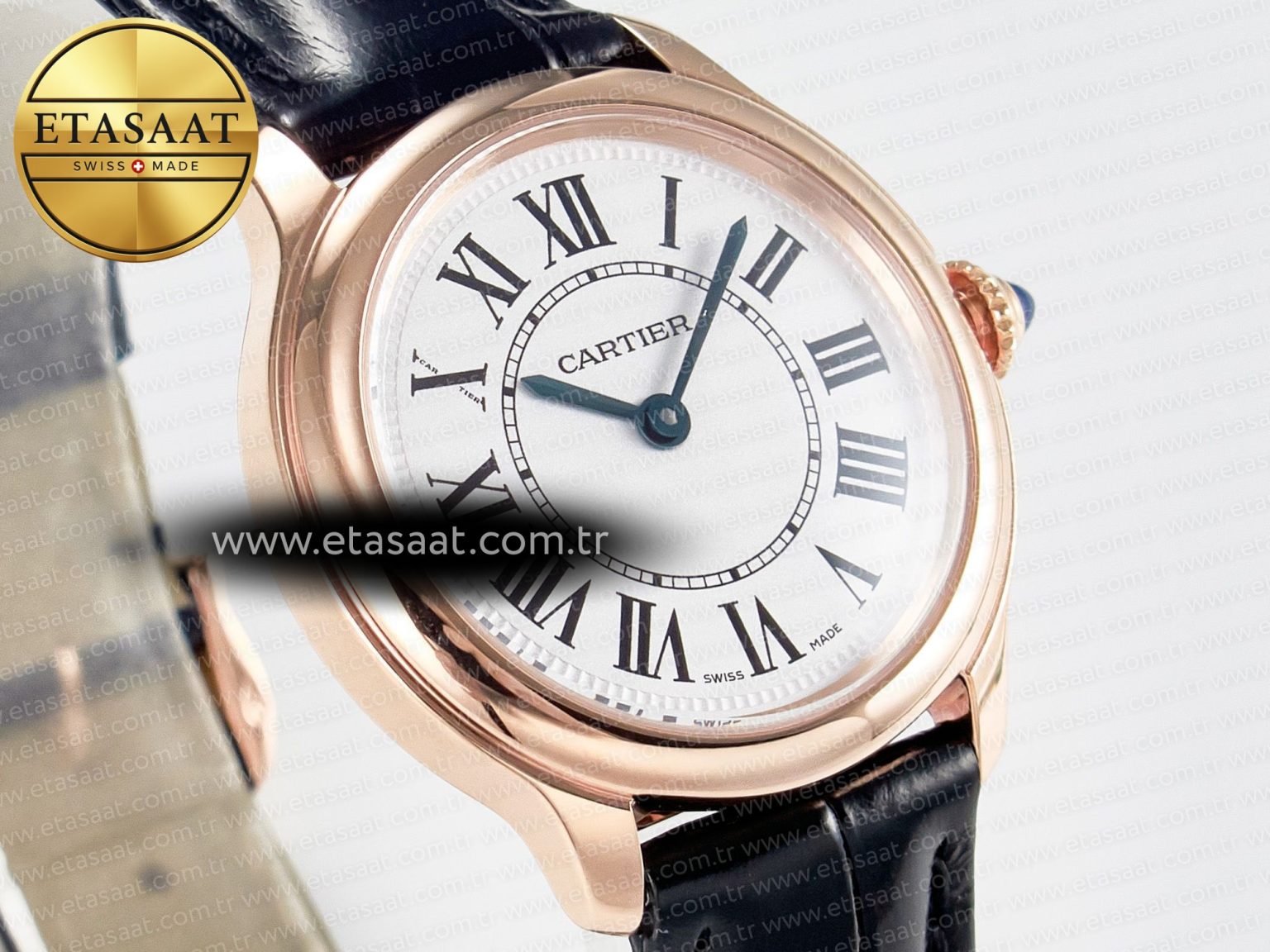 Ronde De Cartier 29mm RG DRF 1:1 Best Edition Sandblasted Silver-Plated White Dial on Black Leather Strap Ronda Quartz - Görsel 5