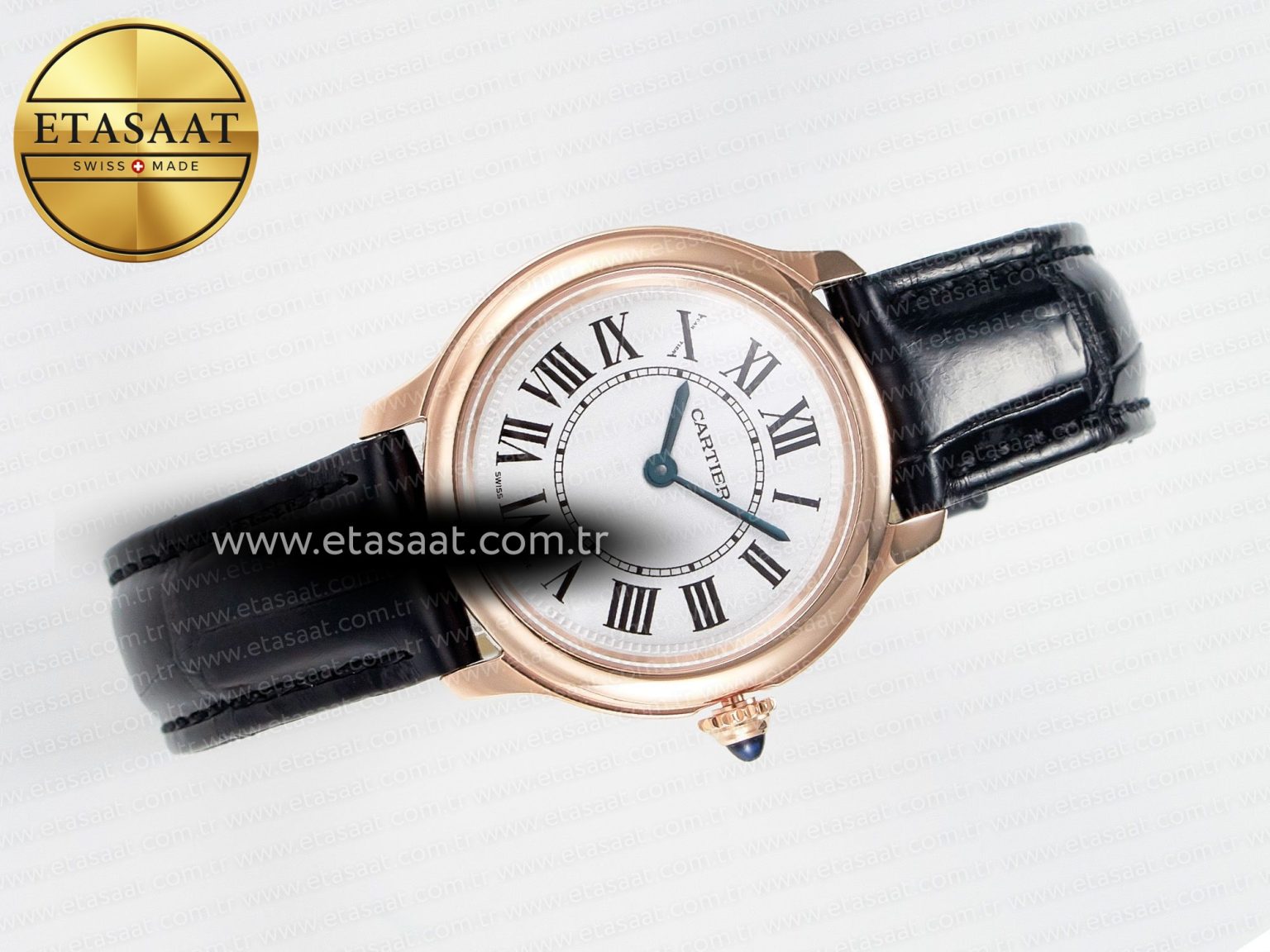 Ronde De Cartier 29mm RG DRF 1:1 Best Edition Sandblasted Silver-Plated White Dial on Black Leather Strap Ronda Quartz - Görsel 8