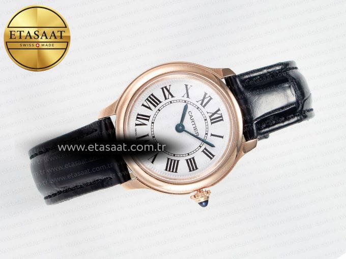 Ronde De Cartier 29mm RG DRF 1:1 Best Edition Sandblasted Silver-Plated White Dial on Black Leather Strap Ronda Quartz - Görsel 8