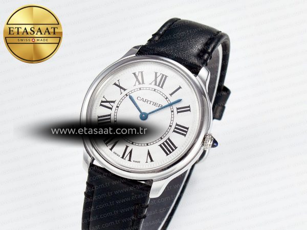 Ronde De Cartier 36mm DRF 1:1 Best Edition Sandblasted Silver-Plated White Dial on Black Leather Strap Ronda Quartz
