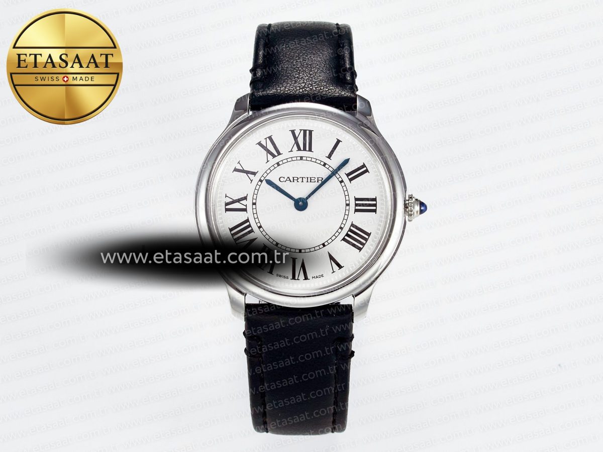Ronde De Cartier 36mm DRF 1:1 Best Edition Sandblasted Silver-Plated White Dial on Black Leather Strap Ronda Quartz - Görsel 3