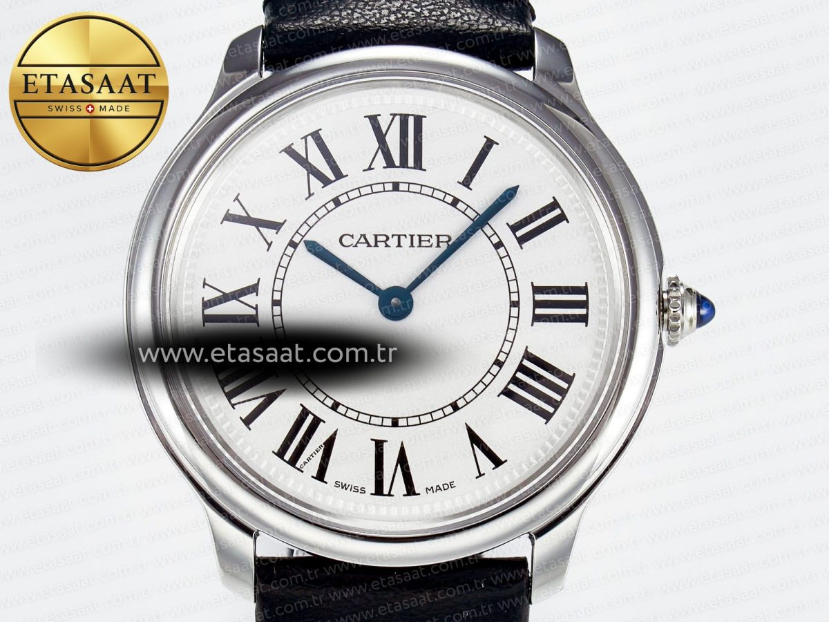 Ronde De Cartier 36mm DRF 1:1 Best Edition Sandblasted Silver-Plated White Dial on Black Leather Strap Ronda Quartz - Görsel 4