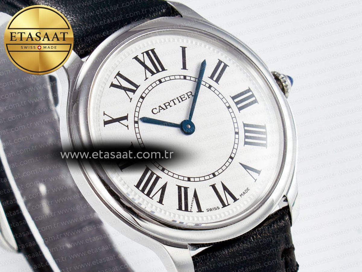 Ronde De Cartier 36mm DRF 1:1 Best Edition Sandblasted Silver-Plated White Dial on Black Leather Strap Ronda Quartz - Görsel 5