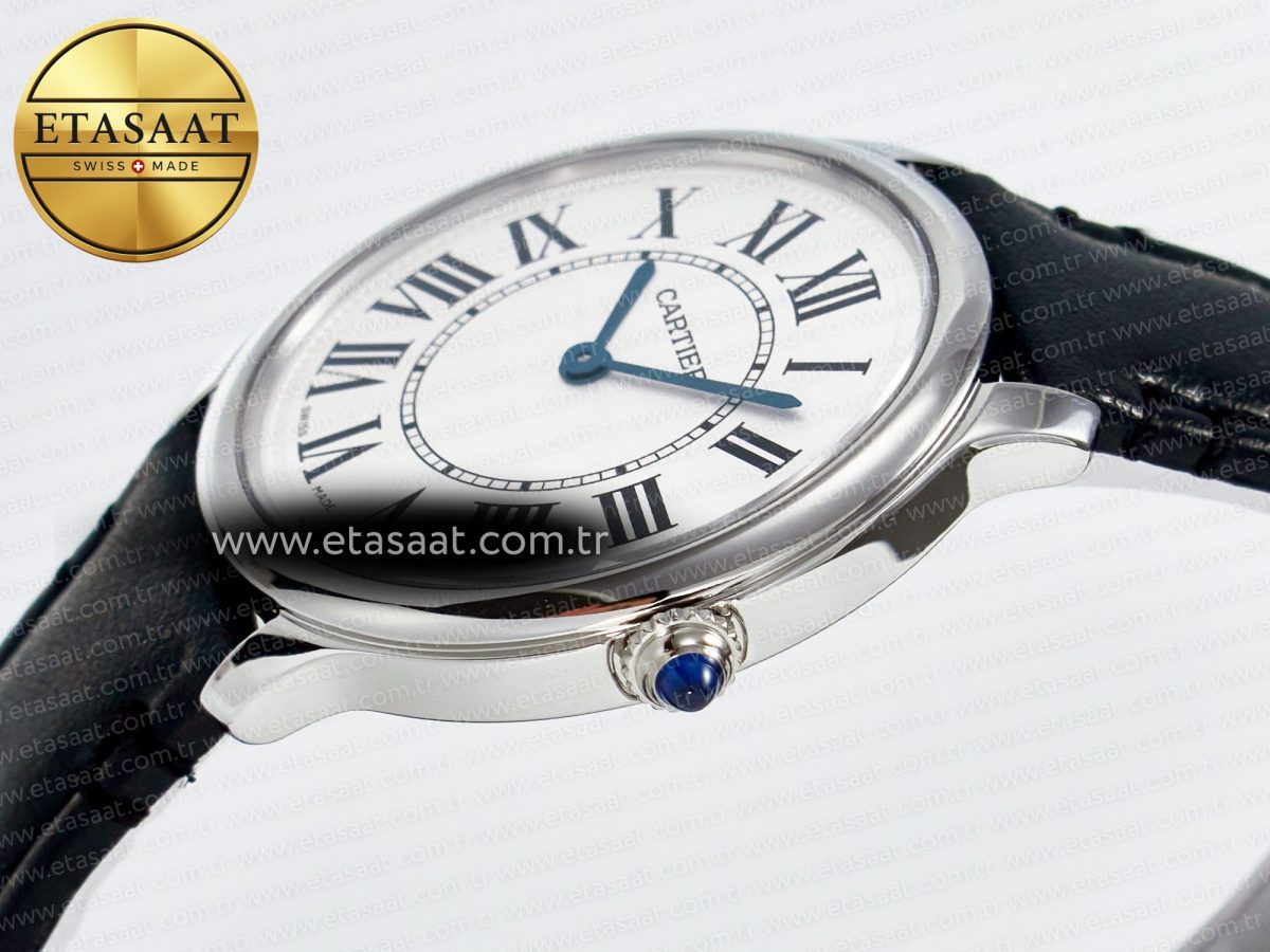 Ronde De Cartier 36mm DRF 1:1 Best Edition Sandblasted Silver-Plated White Dial on Black Leather Strap Ronda Quartz - Görsel 6