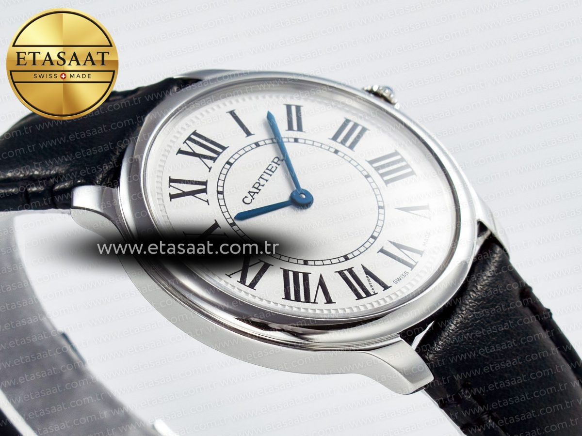 Ronde De Cartier 36mm DRF 1:1 Best Edition Sandblasted Silver-Plated White Dial on Black Leather Strap Ronda Quartz - Görsel 7