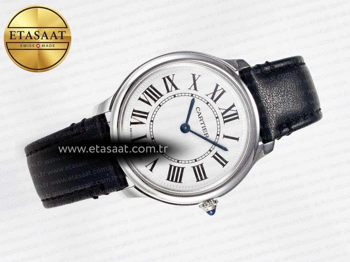 Ronde De Cartier 36mm DRF 1:1 Best Edition Sandblasted Silver-Plated White Dial on Black Leather Strap Ronda Quartz - Görsel 8