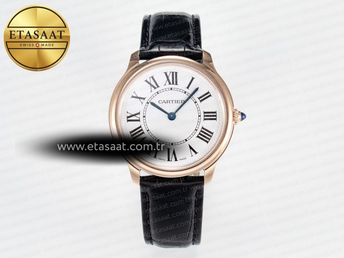 Ronde De Cartier 36mm RG DRF 1:1 Best Edition Sandblasted Silver-Plated White Dial on Black Leather Strap Ronda Quartz - Görsel 3