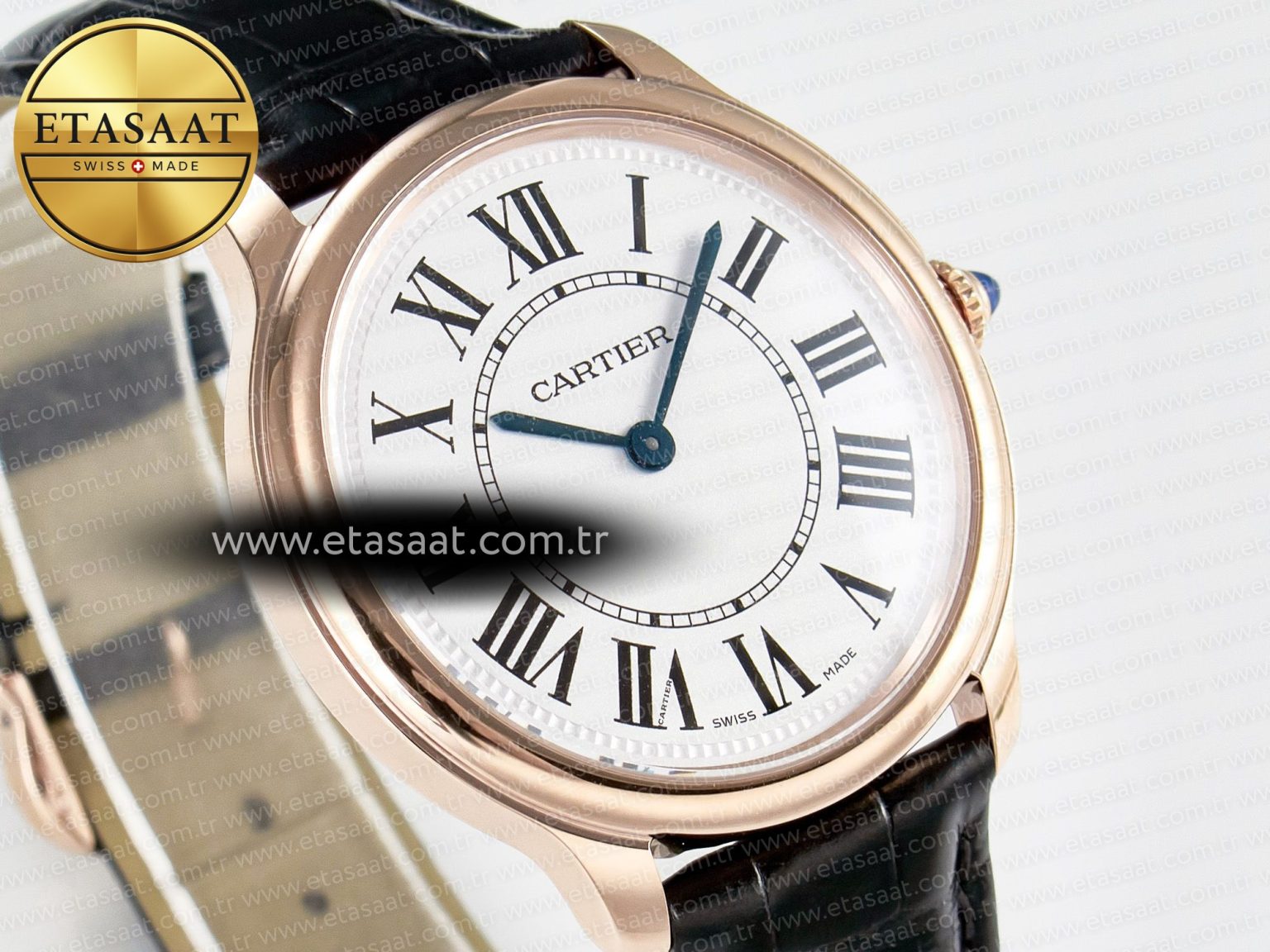 Ronde De Cartier 36mm RG DRF 1:1 Best Edition Sandblasted Silver-Plated White Dial on Black Leather Strap Ronda Quartz - Görsel 5
