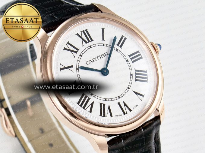 Ronde De Cartier 36mm RG DRF 1:1 Best Edition Sandblasted Silver-Plated White Dial on Black Leather Strap Ronda Quartz - Görsel 5