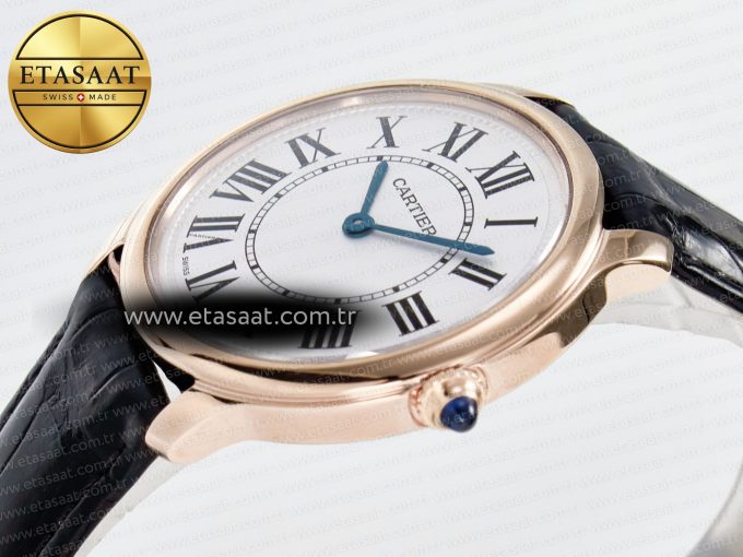 Ronde De Cartier 36mm RG DRF 1:1 Best Edition Sandblasted Silver-Plated White Dial on Black Leather Strap Ronda Quartz - Görsel 6