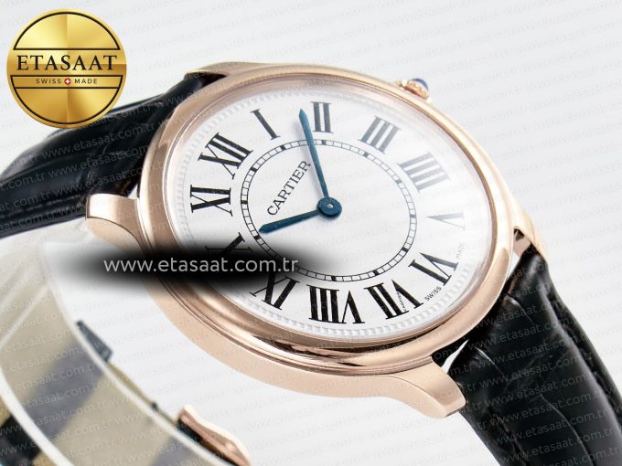Ronde De Cartier 36mm RG DRF 1:1 Best Edition Sandblasted Silver-Plated White Dial on Black Leather Strap Ronda Quartz - Görsel 7