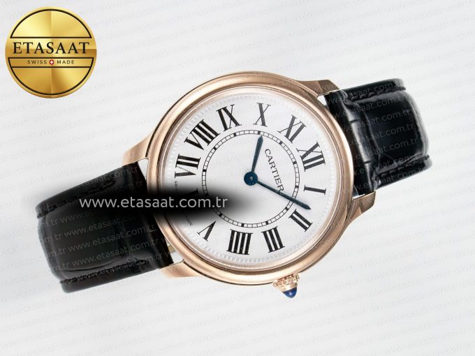 Ronde De Cartier 36mm RG DRF 1:1 Best Edition Sandblasted Silver-Plated White Dial on Black Leather Strap Ronda Quartz - Görsel 8