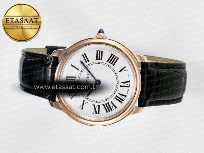 Ronde De Cartier 36mm RG DRF 1:1 Best Edition Sandblasted Silver-Plated White Dial on Black Leather Strap Ronda Quartz - Görsel 9