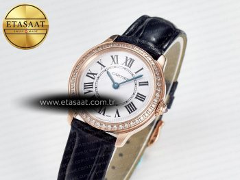 Ronde Louis Cartier 29mm RG DRF 1:1 Best Edition Sandblasted Beige Dial Diamonds Bezel on Black Leather Strap Ronda Quartz
