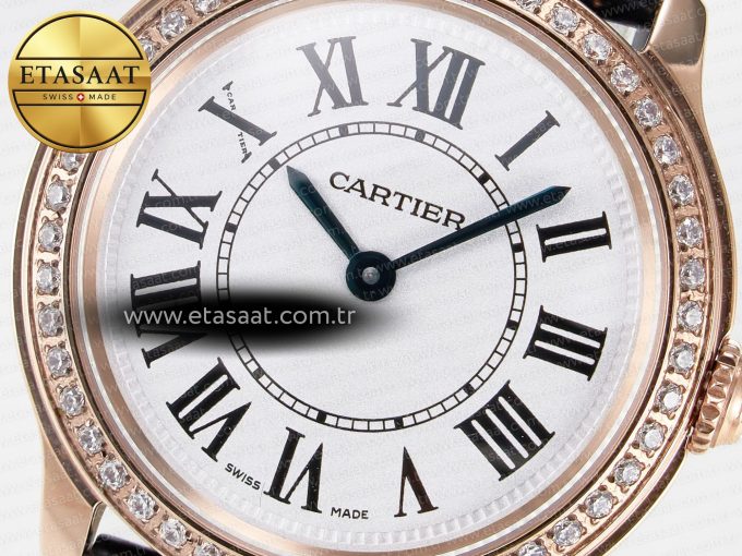 Ronde Louis Cartier 29mm RG DRF 1:1 Best Edition Sandblasted Beige Dial Diamonds Bezel on Black Leather Strap Ronda Quartz - Görsel 10