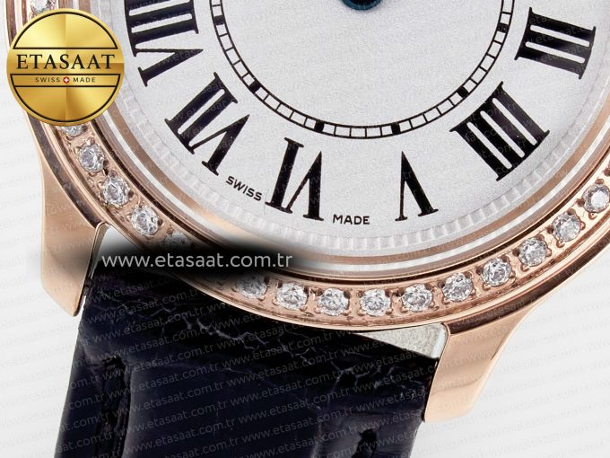 Ronde Louis Cartier 29mm RG DRF 1:1 Best Edition Sandblasted Beige Dial Diamonds Bezel on Black Leather Strap Ronda Quartz - Görsel 11