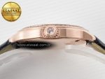 Ronde Louis Cartier 29mm RG DRF 1:1 Best Edition Sandblasted Beige Dial Diamonds Bezel on Black Leather Strap Ronda Quartz - Görsel 13