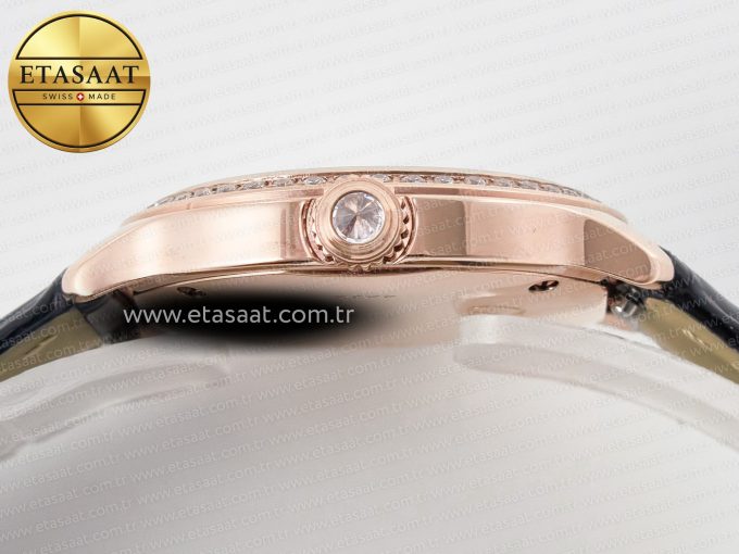 Ronde Louis Cartier 29mm RG DRF 1:1 Best Edition Sandblasted Beige Dial Diamonds Bezel on Black Leather Strap Ronda Quartz - Görsel 13