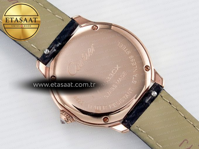 Ronde Louis Cartier 29mm RG DRF 1:1 Best Edition Sandblasted Beige Dial Diamonds Bezel on Black Leather Strap Ronda Quartz - Görsel 15