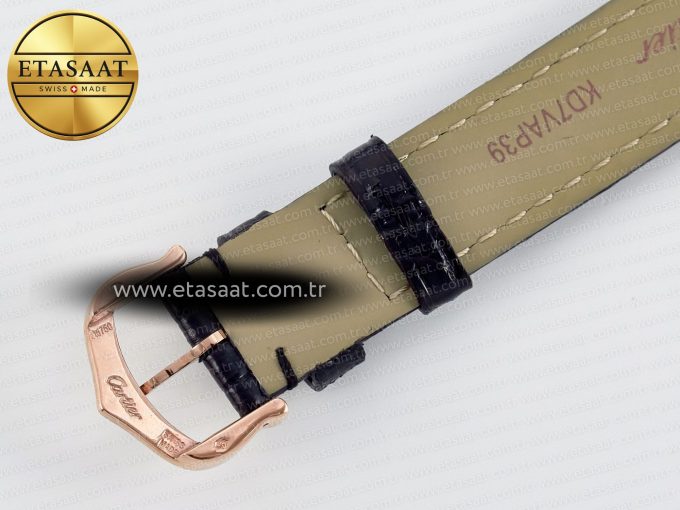 Ronde Louis Cartier 29mm RG DRF 1:1 Best Edition Sandblasted Beige Dial Diamonds Bezel on Black Leather Strap Ronda Quartz - Görsel 18