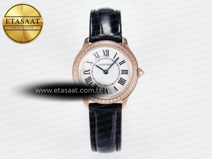 Ronde Louis Cartier 29mm RG DRF 1:1 Best Edition Sandblasted Beige Dial Diamonds Bezel on Black Leather Strap Ronda Quartz - Görsel 3